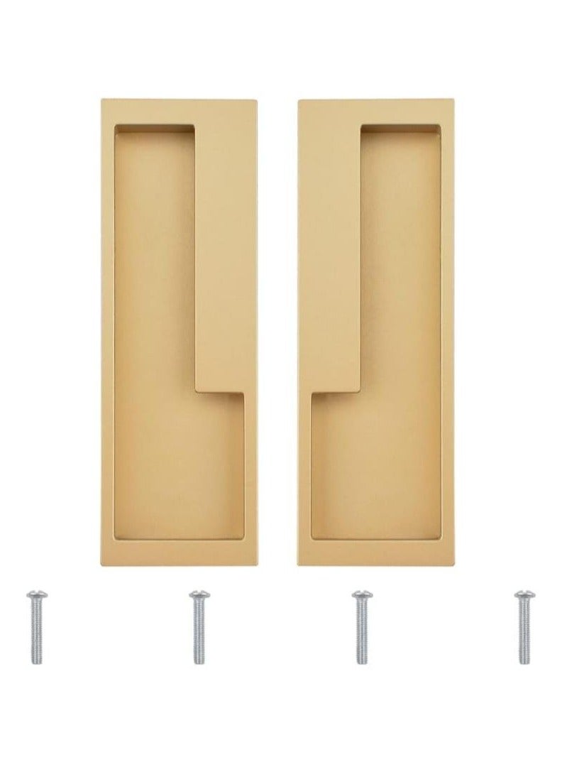 Zinc Alloy Flush Pull Handles, 2pcs Embedded Sliding Door Handle with Hidden Screws, length 202mm, Hole192mm, " Modern Simple Door Pull Handle for Sliding Barn Drawer Cupboard Wardrobe/Matte Gold - Image 1