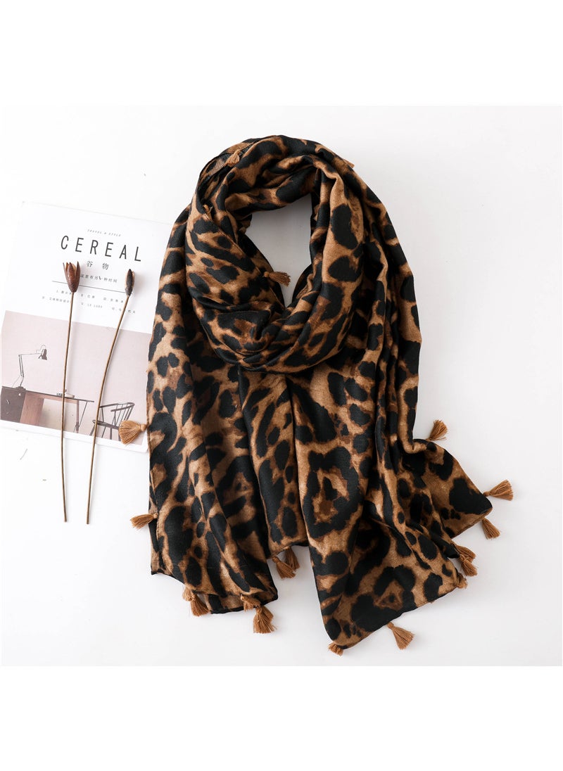 Generic - Beach Travel Cotton Linen Scarf Sunscreen Leopard Print Shawl Versatile Summer Warmth Decorative Large Silk Scarf Main color - Image 1