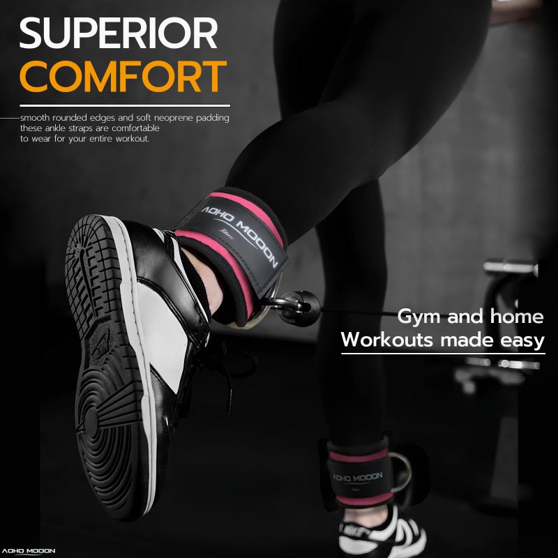 AOHO MOOON Comfortable Adjustable Ankle Straps for Cable Machines Women, Gym Workout Leg Straps, Ankle Cuffs for Glute Workouts, Foot Straps for Kickback, One Size Fit All with D Ring - Image 5