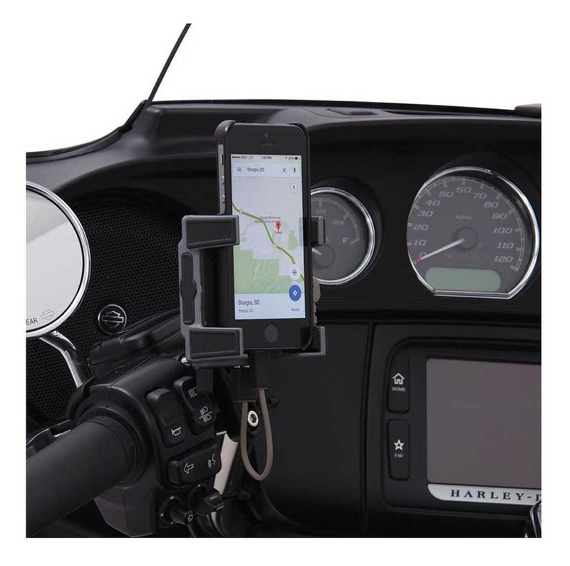 Ciro 50211 Smartphone/GPS Holder (Black Perch Mount With Charger For 1984-2016 Models (Excluding 2014-2016 Street Glide Models))