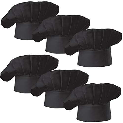 Hyzrz Chef Hat Set of 6 PCS Pack Adult Adjustable Elastic Baker Kitchen Cooking Chef Cap (Black) - Image 1