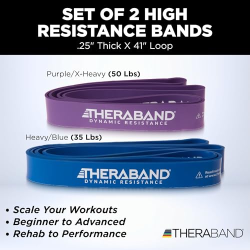 TheraBand أشرطة ثيراباند عالية المقاومة، مجموعة من شريطين مطاطيين فائقين لتحسين المرونة، إعادة تأهيل الإصابات، وتمارين الجسم الكامل، أشرطة تمدد للرفع، شريط خفيف واحد وشريط متوسط واحد، متعدد الاستخدامات - Image 2