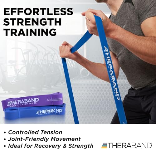 TheraBand أشرطة ثيراباند عالية المقاومة، مجموعة من شريطين مطاطيين فائقين لتحسين المرونة، إعادة تأهيل الإصابات، وتمارين الجسم الكامل، أشرطة تمدد للرفع، شريط خفيف واحد وشريط متوسط واحد، متعدد الاستخدامات - Image 3