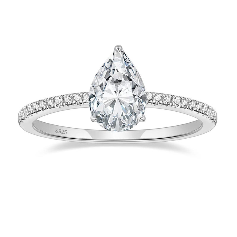 EAMTI 2CT 925 Sterling Silver Engagement Rings Pear Cut Cubic Zirconia CZ Wedding Promise Rings for Her Stunning Teardrop Wedding Bands for Women Size 5.5 - Image 1