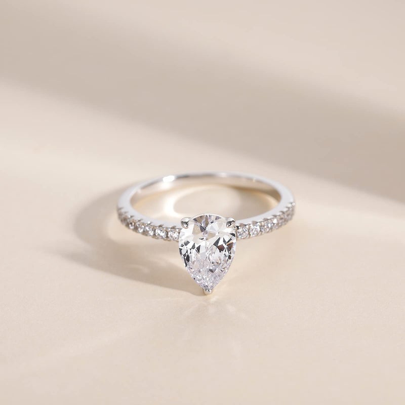 EAMTI 2CT 925 Sterling Silver Engagement Rings Pear Cut Cubic Zirconia CZ Wedding Promise Rings for Her Stunning Teardrop Wedding Bands for Women Size 5.5 - Image 3
