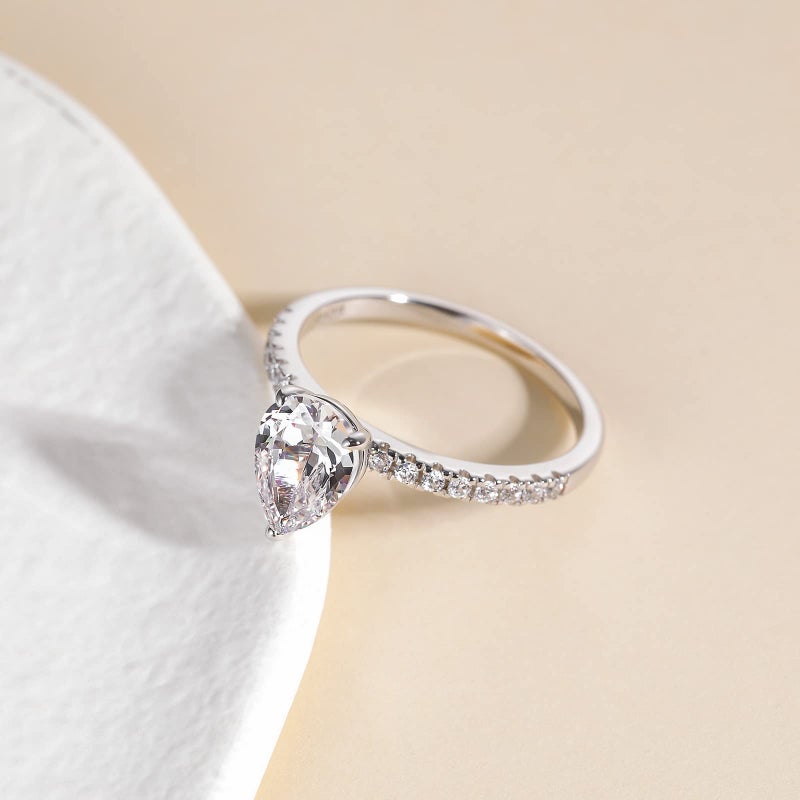 EAMTI 2CT 925 Sterling Silver Engagement Rings Pear Cut Cubic Zirconia CZ Wedding Promise Rings for Her Stunning Teardrop Wedding Bands for Women Size 5.5 - Image 2
