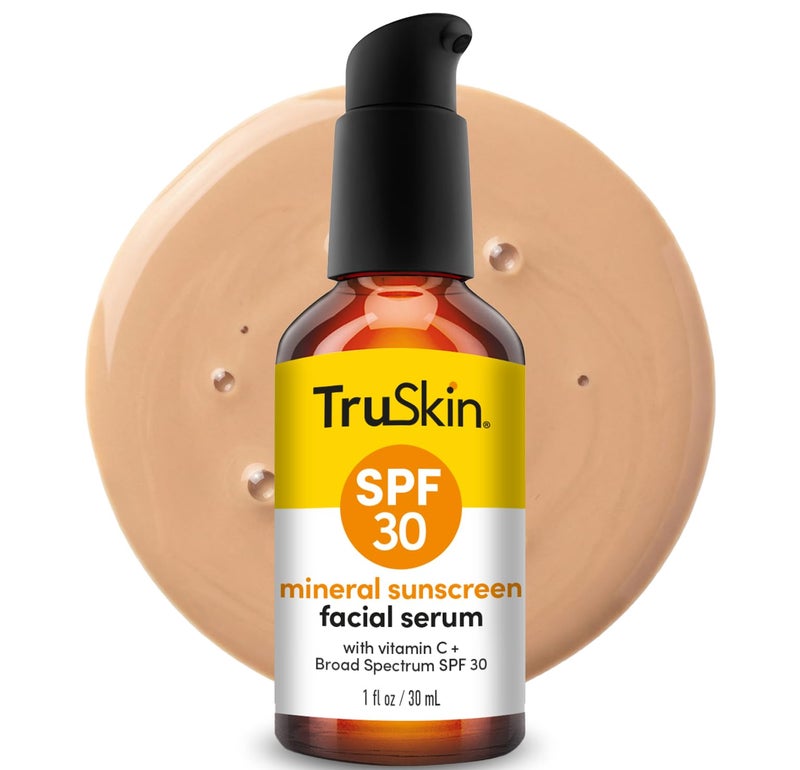 TruSkin Sunscreen Serum for Face - SPF 30 Universal Tinted Mineral Sunscreen Face Serum with Zinc Oxide - Sheer, Lightweight Finish with Vitamin C, Hyaluronic Acid, Ceramides & Niacinamide, 1 fl oz - Image 1
