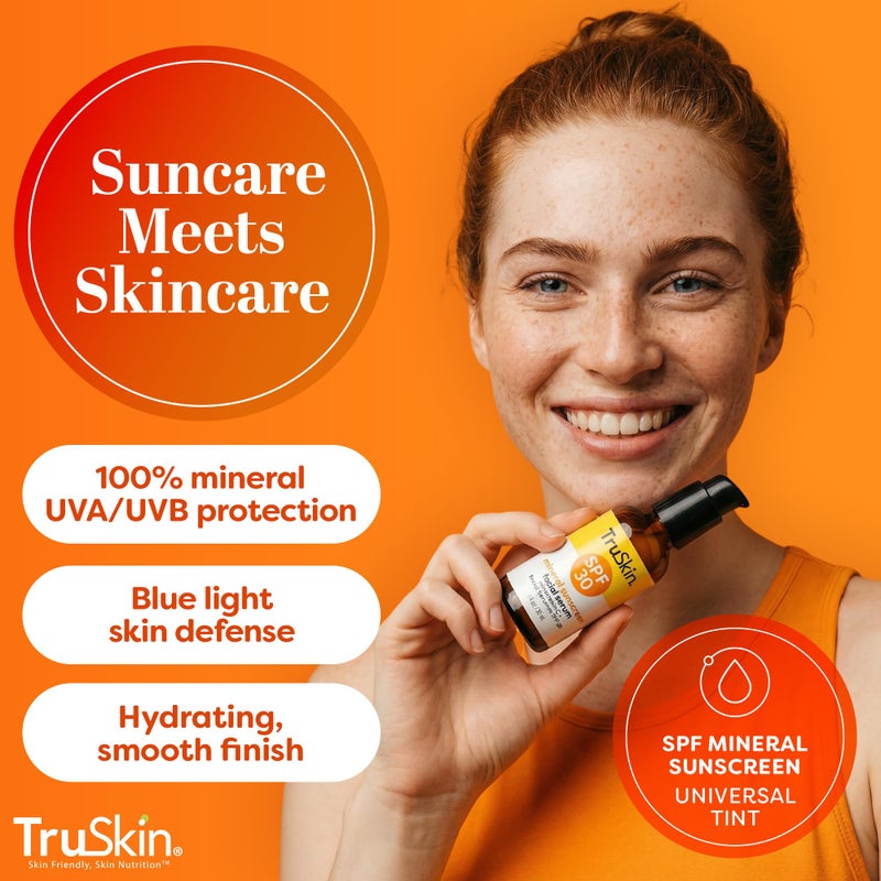 TruSkin Sunscreen Serum for Face - SPF 30 Universal Tinted Mineral Sunscreen Face Serum with Zinc Oxide - Sheer, Lightweight Finish with Vitamin C, Hyaluronic Acid, Ceramides & Niacinamide, 1 fl oz - Image 2