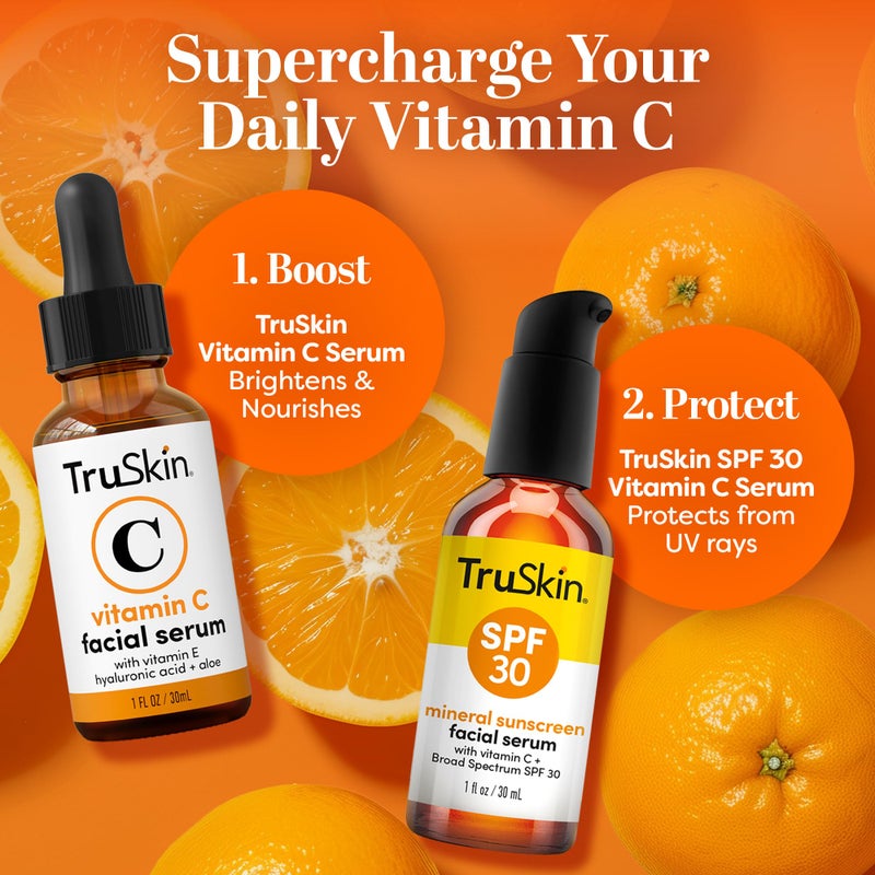 TruSkin Sunscreen Serum for Face - SPF 30 Universal Tinted Mineral Sunscreen Face Serum with Zinc Oxide - Sheer, Lightweight Finish with Vitamin C, Hyaluronic Acid, Ceramides & Niacinamide, 1 fl oz - Image 4