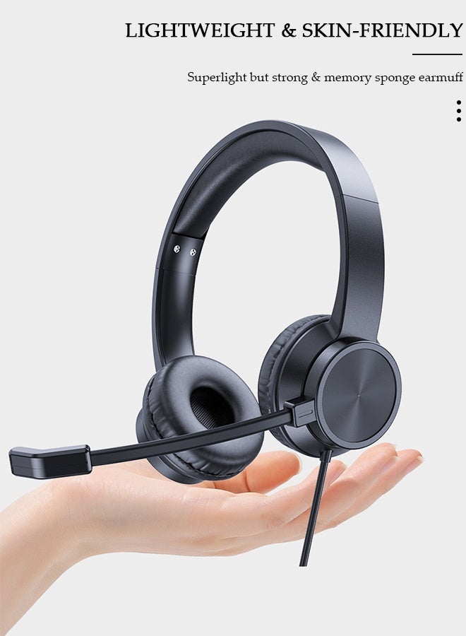 DUNISO Lightweight Type C Headset with Mic, Wired Over Ear Headphone for Call Center, Noise Cancelling Microphone , Ear Mask Filler with High Quality Sponge , Volume Control,Comfortable Wearing Design for PC,Study,Office - Image 2