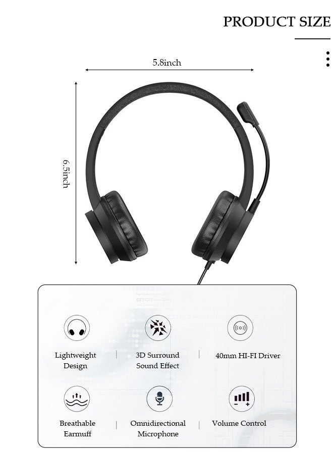 DUNISO Lightweight Type C Headset with Mic, Wired Over Ear Headphone for Call Center, Noise Cancelling Microphone , Ear Mask Filler with High Quality Sponge , Volume Control,Comfortable Wearing Design for PC,Study,Office - Image 5