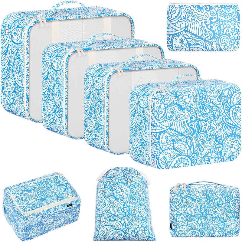 BAGAIL 8 Set Packing Cubes Luggage Packing Organizers for Travel Accessories-Blue paisley - Image 1