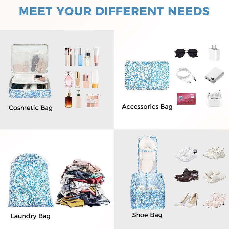 BAGAIL 8 Set Packing Cubes Luggage Packing Organizers for Travel Accessories-Blue paisley - Image 4