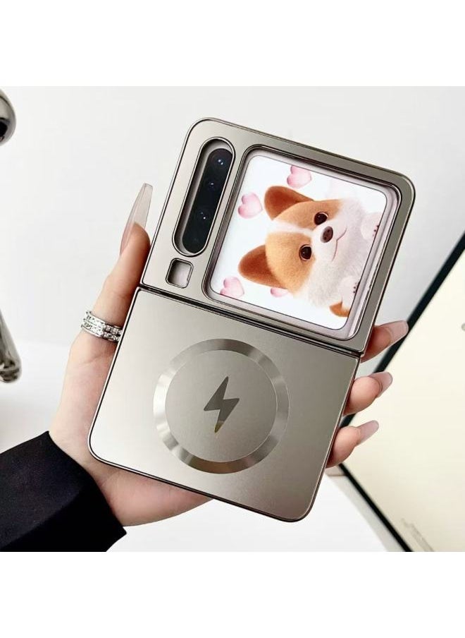 Generic - For Samsung GalaxyZflip6 Folding Electroplating Magnetic W25 Business Simple For Huawei Pura X Phone Case-Color:Gray-Applicable Models:Samsung Zfold4/w23 Big Hole - Image 1