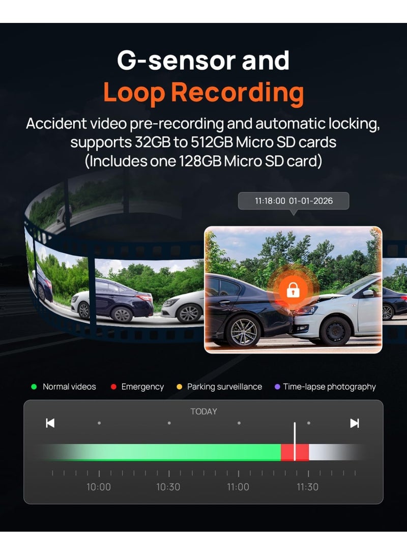 70mai New A810 Front and Rear 4K Cameras with Integrated GPS, Owl Night Vision, Support up to 256GB, Smart Parking Guard Mode, AI Motion Detection，Front and Rear - Image 2