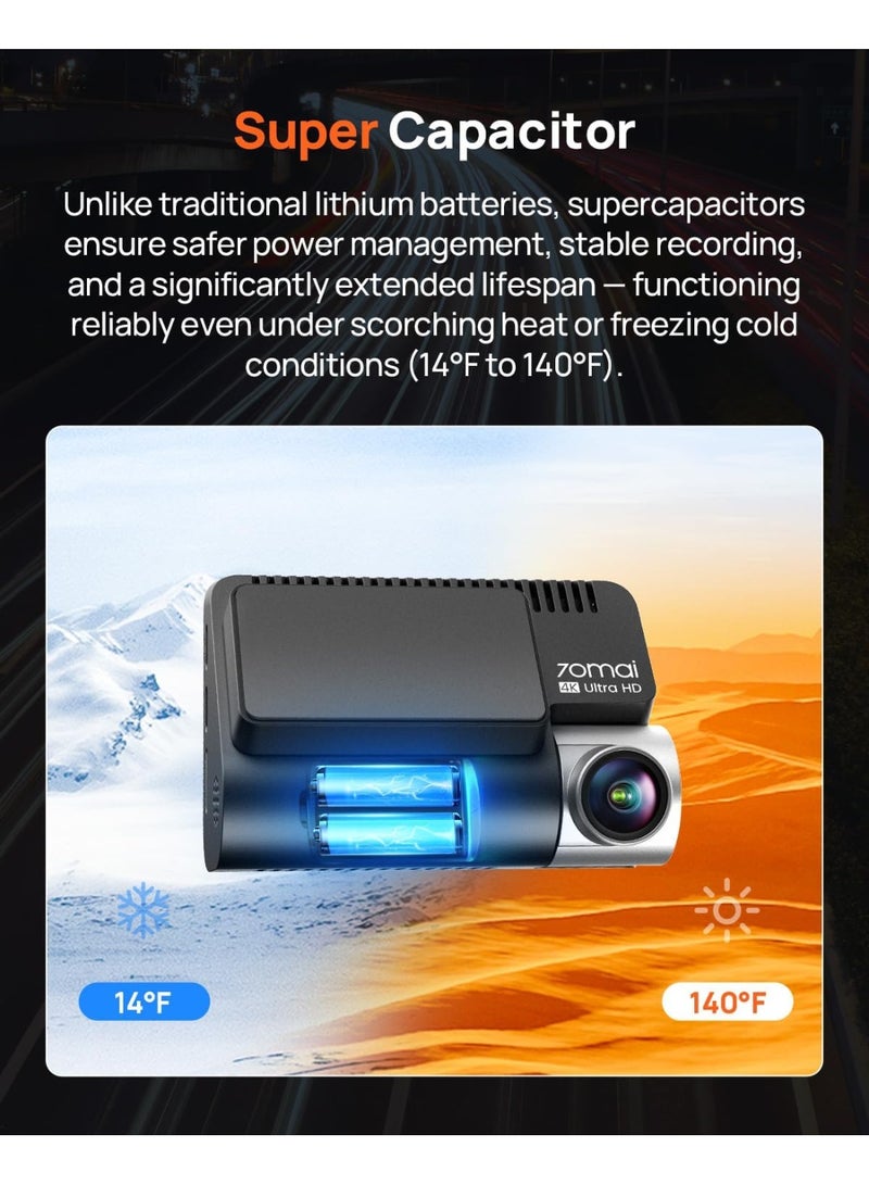 70mai New A810 Front and Rear 4K Cameras with Integrated GPS, Owl Night Vision, Support up to 256GB, Smart Parking Guard Mode, AI Motion Detection，Front and Rear - Image 4