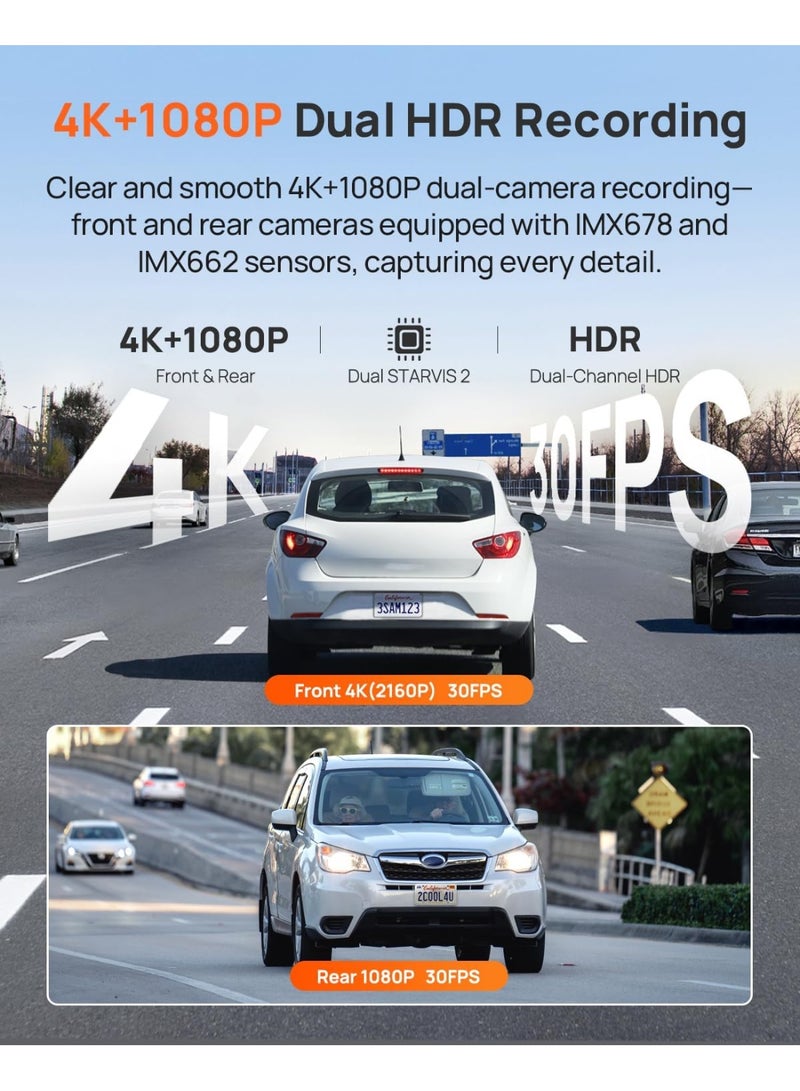 70mai New A810 Front and Rear 4K Cameras with Integrated GPS, Owl Night Vision, Support up to 256GB, Smart Parking Guard Mode, AI Motion Detection，Front and Rear - Image 5