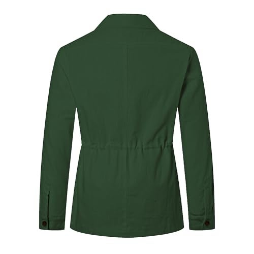 Betusline Men's Safari Linen Jacket Casual Long Sleeve Military Lightweight Cargo Jacket with Pockets, Green, M - Image 4