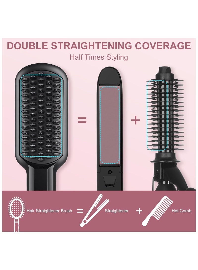Hair Straightener Brush Straightening Comb, Fast Heating Ceramic Heater Compatible For Digital LCD Display Compatible, 30s Fast Heating 60mins Auto-off Anti-scald Ceramic Hair Straightener Comb for Home Salon, for Home Uses Dual Voltage, Black