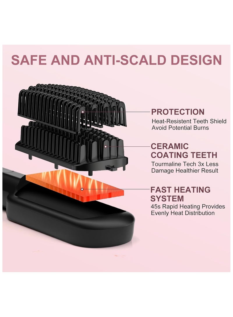 Hair Straightener Brush Straightening Comb, Fast Heating Ceramic Heater Compatible For Digital LCD Display Compatible, 30s Fast Heating 60mins Auto-off Anti-scald Ceramic Hair Straightener Comb for Home Salon, for Home Uses Dual Voltage, Black