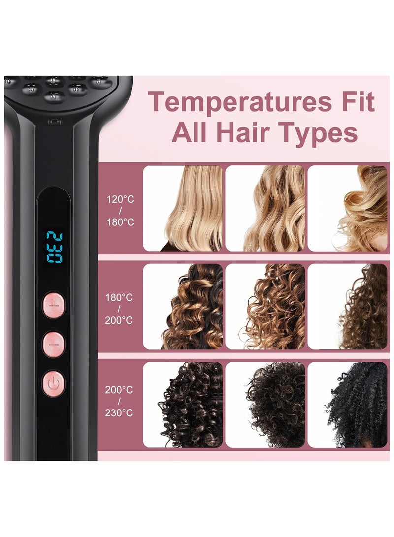 Hair Straightener Brush Straightening Comb, Fast Heating Ceramic Heater Compatible For Digital LCD Display Compatible, 30s Fast Heating 60mins Auto-off Anti-scald Ceramic Hair Straightener Comb for Home Salon, for Home Uses Dual Voltage, Black