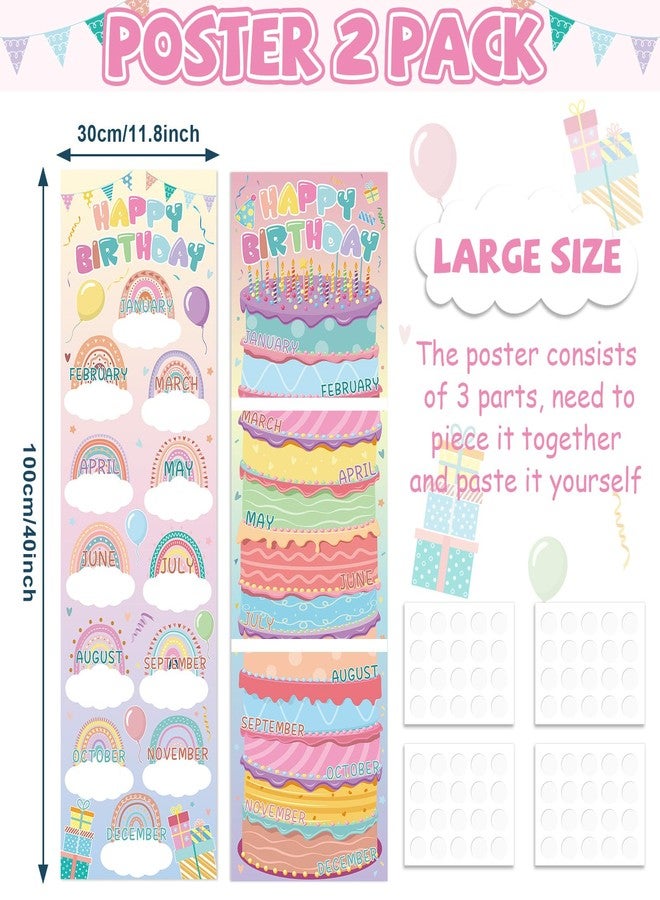 Lonfliness Happy Birthday Poster Chart Pastel Birthday Bulletin Board Decoration Macaron Birthdays Classroom Wall Door Decor for Calendar Bulletin Board Nursery Kindergarten Back to School Supplies - Image 2