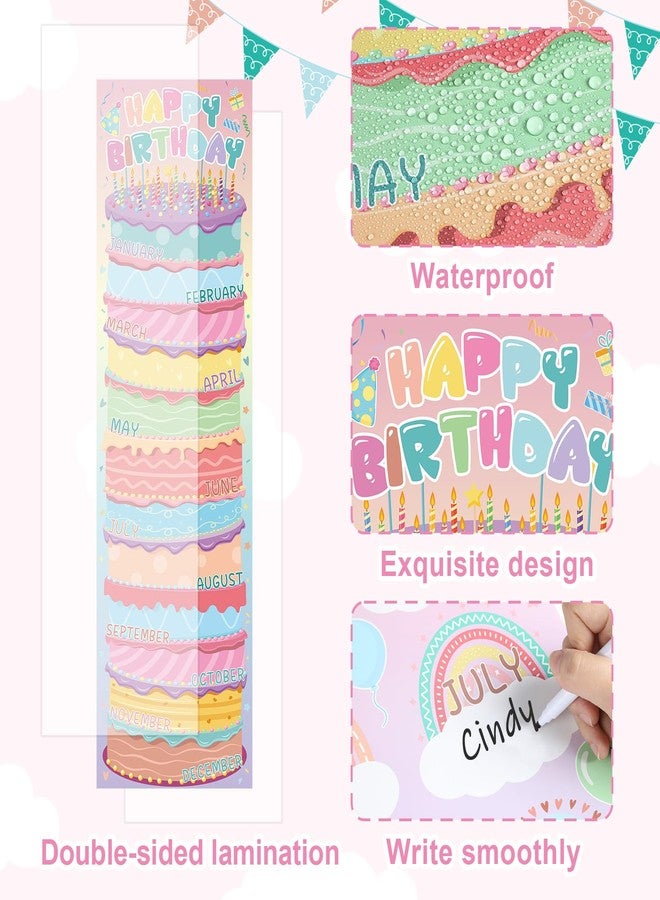 Lonfliness Happy Birthday Poster Chart Pastel Birthday Bulletin Board Decoration Macaron Birthdays Classroom Wall Door Decor for Calendar Bulletin Board Nursery Kindergarten Back to School Supplies - Image 3