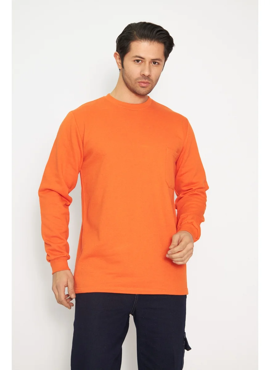 Orange Safety Sweat T-Shirt Crew Neck Winter Long Sleeve