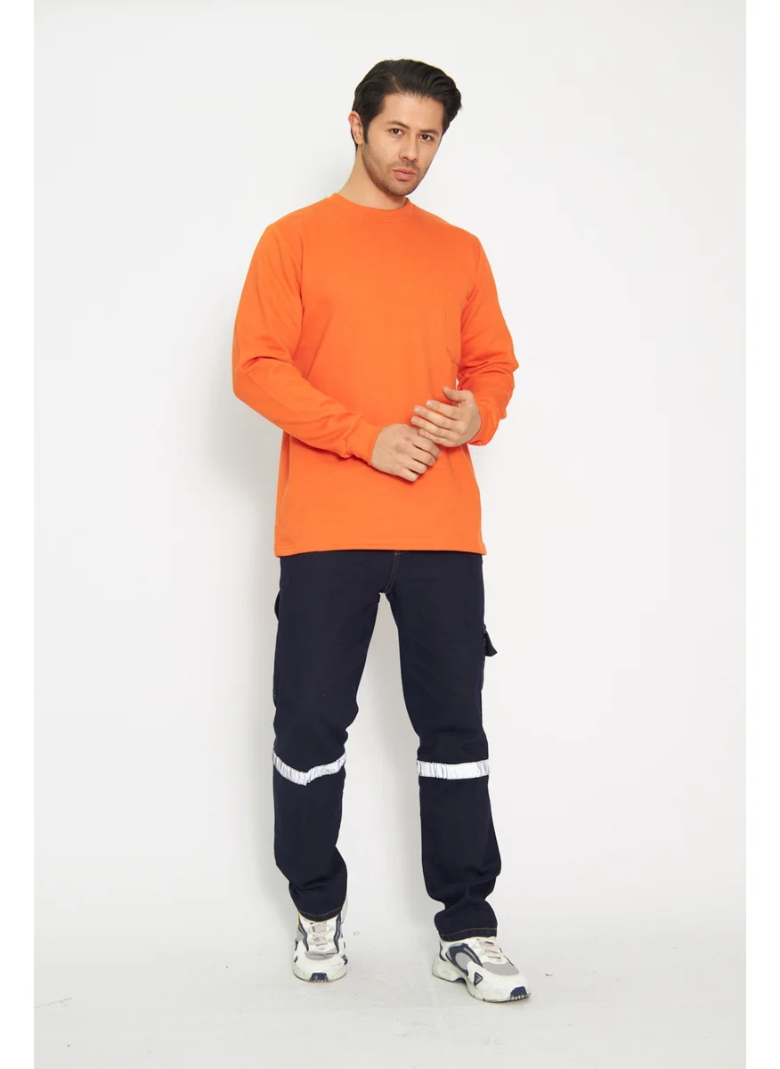 Orange Safety Sweat T-Shirt Crew Neck Winter Long Sleeve