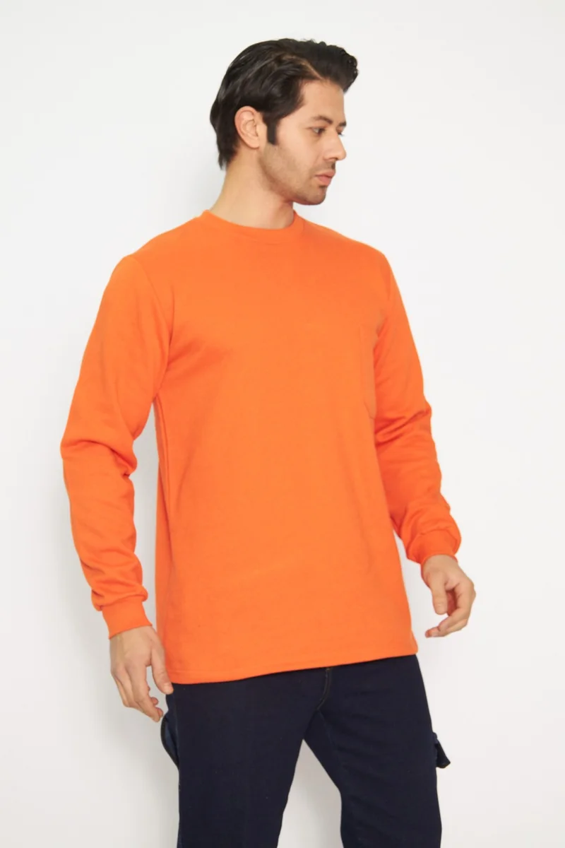 Orange Safety Sweat T-Shirt Crew Neck Winter Long Sleeve