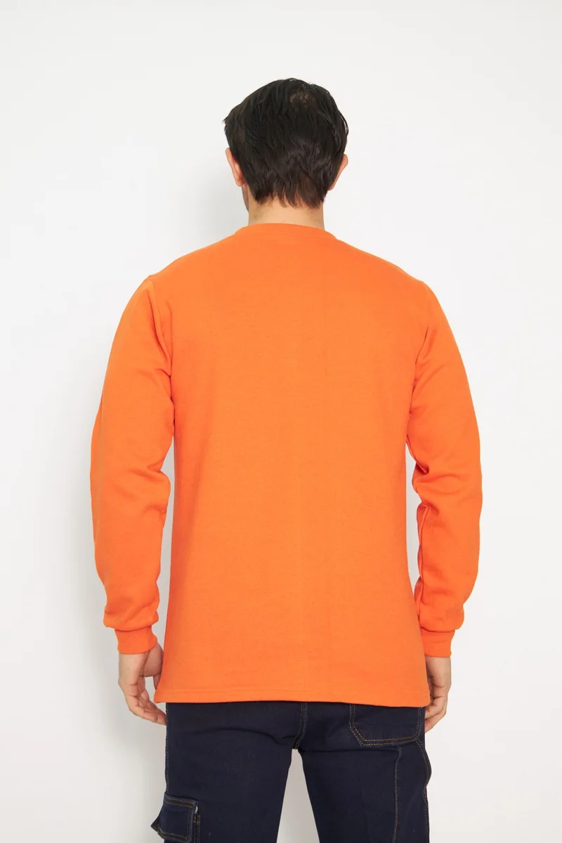 Orange Safety Sweat T-Shirt Crew Neck Winter Long Sleeve