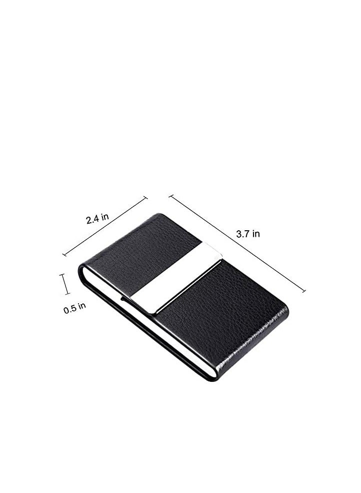 Professional Business Card Holder PU Leather Business Card Case Name Card Holder Slim Metal Pocket Card Holder with Magnetic Shut (Black)  - Image 5