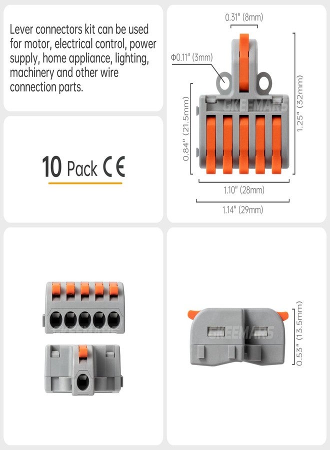 GKEEMARS 10Pcs Mini Electrical Wire Connectors, Diy Splice In 4/6/8/9/10 Way End Terminal Block Connectors (1 In 5 Outlets, Nylon) - Image 5
