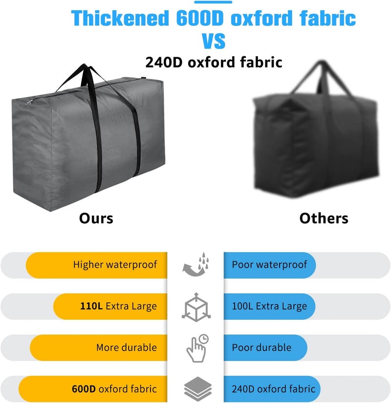 4 Pack 110L Large Clothes Storage Bag, Oxford Fabric Strong Storage Moving Bags with Zips, Under Bed Storage Box with Lid for Duvet, Blankets, Laundry - Image 4