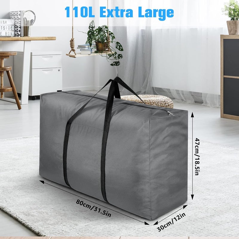 4 Pack 110L Large Clothes Storage Bag, Oxford Fabric Strong Storage Moving Bags with Zips, Under Bed Storage Box with Lid for Duvet, Blankets, Laundry - Image 3