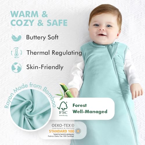 HAPIU Unisex Rayon Made from Bamboo Baby Sleep Sack TOG 1.0, 2-Way Zipper YKK, Wearable Blanket Baby,6-18 Months,Sage&Blue - Image 2