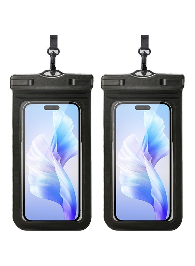 2 Pack Universal Waterproof Phone Pouch, IPX8 Certified Waterproof Phone Lanyard Dry Bag Pouch, Touchscreen Functionality, 19.5*11cm - Black - Image 1