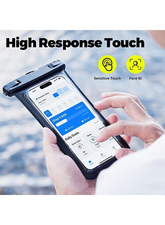 2 Pack Universal Waterproof Phone Pouch, IPX8 Certified Waterproof Phone Lanyard Dry Bag Pouch, Touchscreen Functionality, 19.5*11cm - Black - Image 5