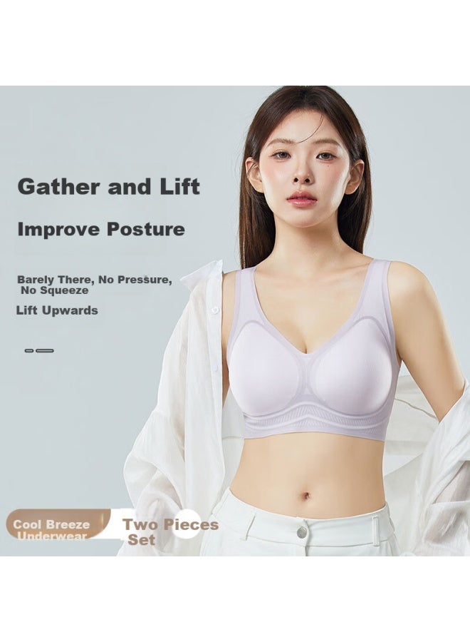 Yangxin Two-piece Set, Summer Seamless Push-up Bra, Wireless, Sports, Small Chest, Side Support, Beautiful Back, Underwear - Image 4