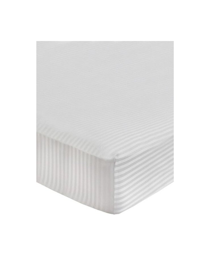 PROMASS Hotel Linen Fitted Striped Bed Sheet Cotton White Queen 180x200x30 cm