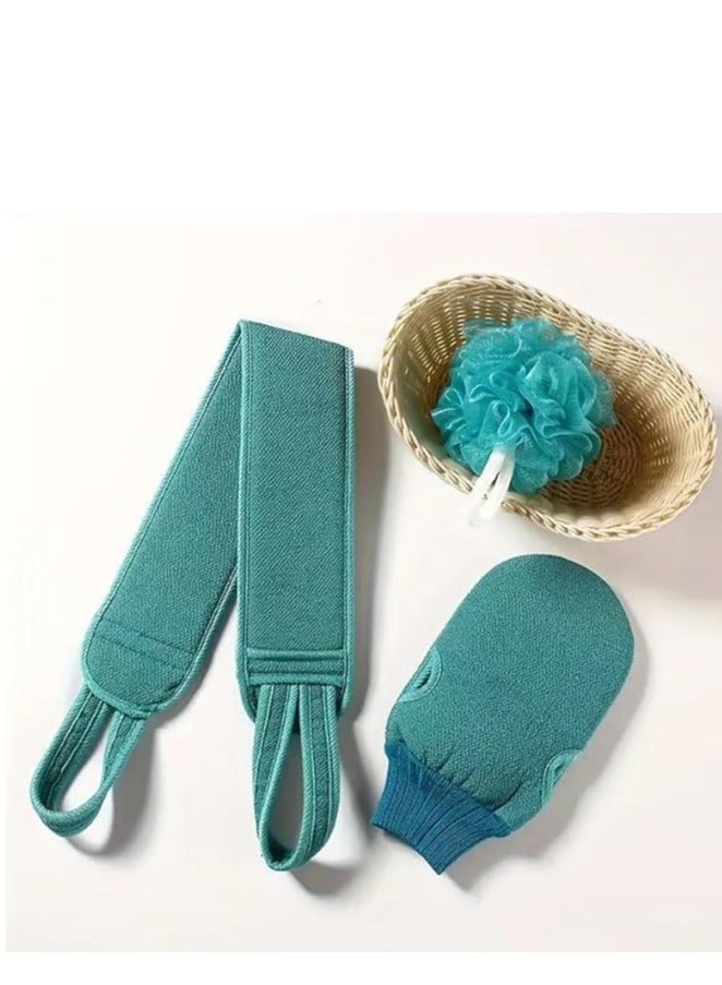 Luxury 3-in-1 Complete Bath Skin Care Loofah Set - Soft Mesh Bath Loofah, Double-Sided Exfoliating Glove, and Back Scrubber Strap for Deep Massage and Cleansing - Multiple Colors - Image 1
