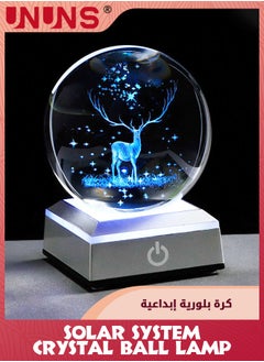 UNUNS 3D Elk Crystal Ball Night Light,Carved Glass Ball Lamps With LED Colorful Lighting Touch Base,Night Light Elk Model Decor Lamps,Gifts For Boys Girls Birthday Home Decor  - Image 1