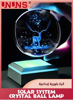 UNUNS 3D Elk Crystal Ball Night Light,Carved Glass Ball Lamps With LED Colorful Lighting Touch Base,Night Light Elk Model Decor Lamps,Gifts For Boys Girls Birthday Home Decor  - Image 4