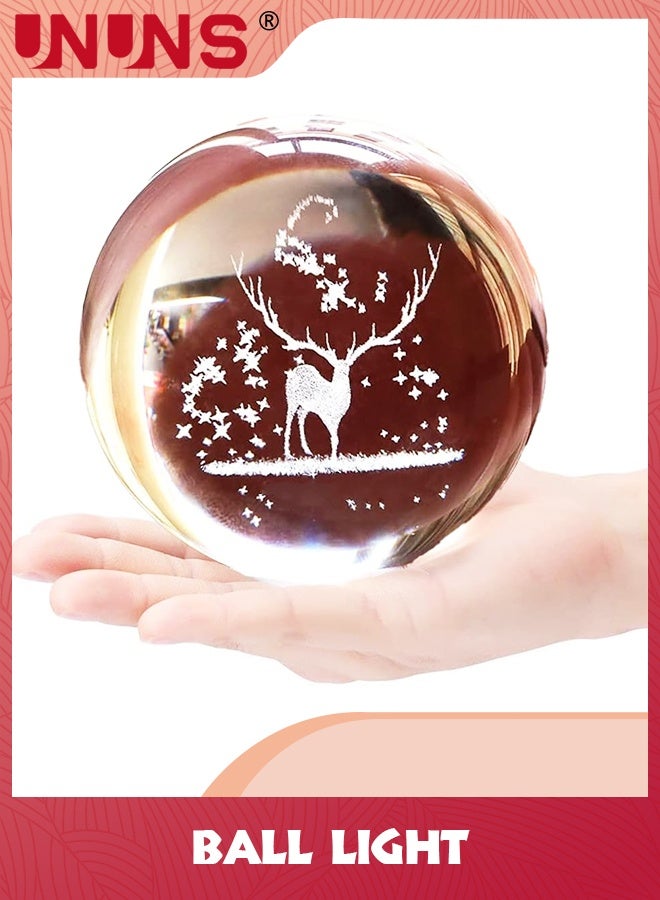 UNUNS 3D Elk Crystal Ball Night Light,Carved Glass Ball Lamps With LED Colorful Lighting Touch Base,Night Light Elk Model Decor Lamps,Gifts For Boys Girls Birthday Home Decor - Image 5