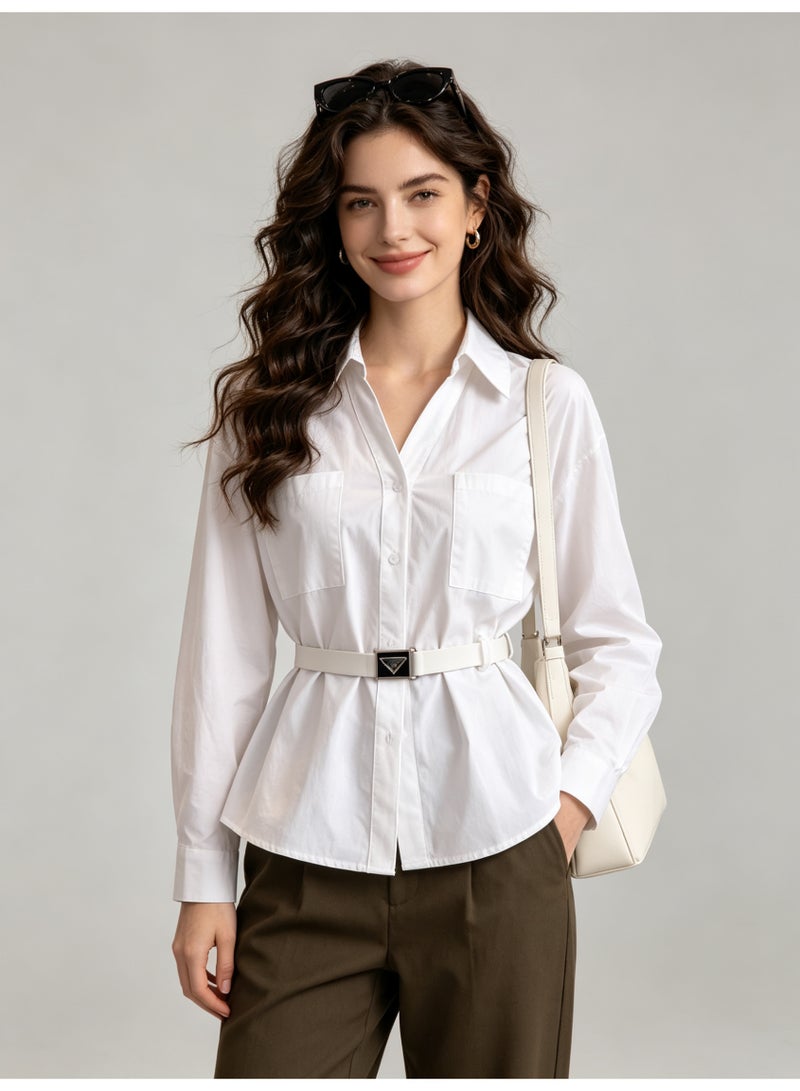 زارا ZARA ladies white waist V-neck shirt - Image 4