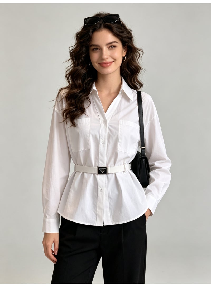 زارا ZARA ladies white waist V-neck shirt - Image 3