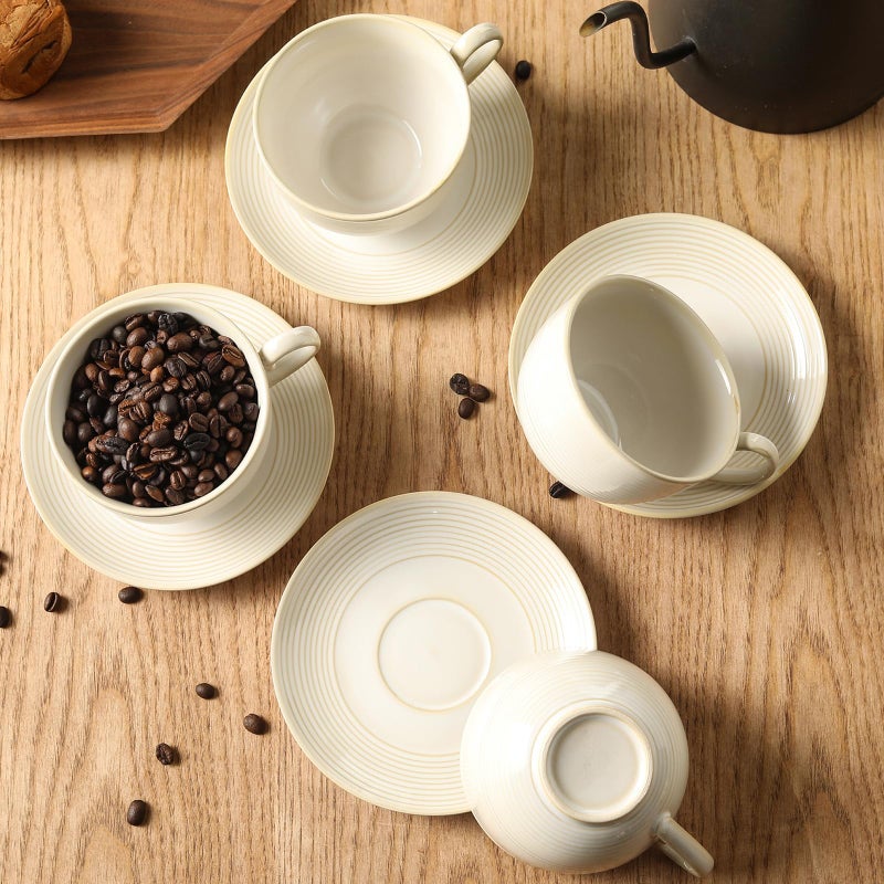 Feenmai 12Oz Coffee Cups with Saucers, Ceramic Espresso Cup Set of 4, Cappuccino Cups Set, Tea Mugs and Saucer, Microwave Dishwasher Safe Drinkware for Home, Cafe, Housewarming Gifts - Image 4