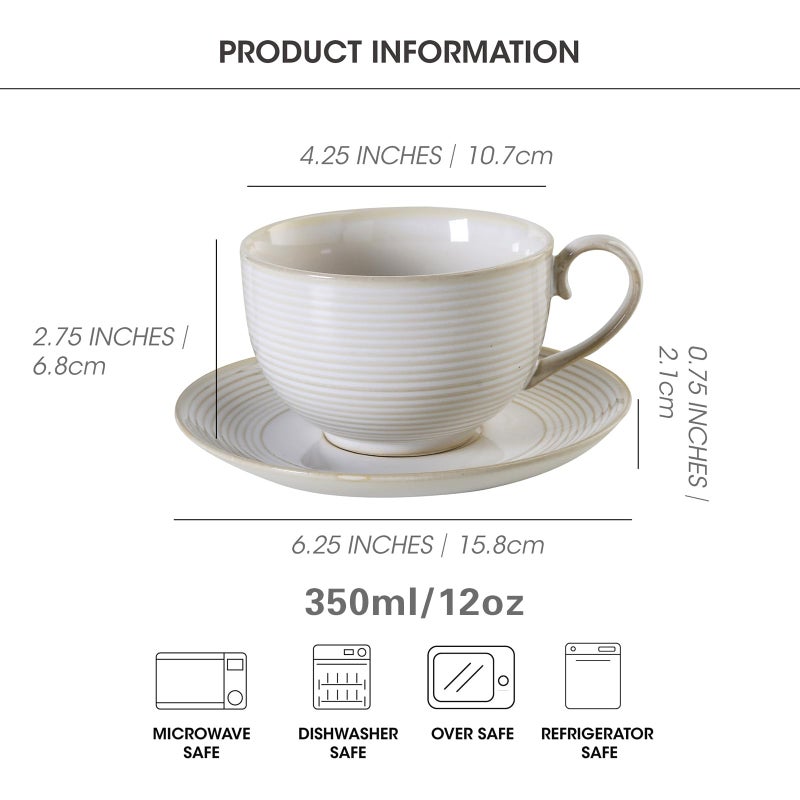 Feenmai 12Oz Coffee Cups with Saucers, Ceramic Espresso Cup Set of 4, Cappuccino Cups Set, Tea Mugs and Saucer, Microwave Dishwasher Safe Drinkware for Home, Cafe, Housewarming Gifts - Image 2
