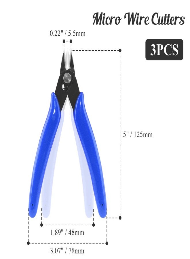 Bivethoi 3pcs Micro Wire Cutters Flush Cut Snips, Small Diagonal Cutters 3D Printer Filament Pliers Tool, Mini Tiny Nippers Zip Tie Cutters for Jewelry Making Model (5 Inch, Navy Blue) - Image 3