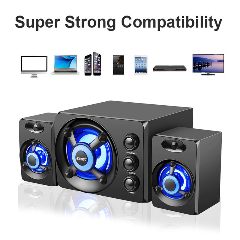 Black D-208 3 in 1 Subwoofer Speaker Set With LED Light for Home, 3.5mm Wired, Super Bass - Image 4